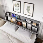Cadre de lit avec tête de lit de rangement, 4 tiroirs et station de charge, design plateforme rembourrée en velours, pas besoin de sommier tapissier, support robuste.