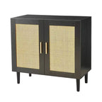 MAYEERTY Buffet bas avec panneaux latéraux et portes en rotin naturel, étagères réglables pour Chambre à coucher, Salon, 1 pièce