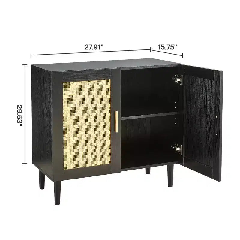 MAYEERTY Buffet bas avec panneaux latéraux et portes en rotin naturel, étagères réglables pour Chambre à coucher, Salon, 1 pièce