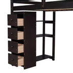 Lit mezzanine double avec bureau et escalier, lit mezzanine haut en bois avec tiroirs et étagères pour enfants et adolescents