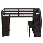 Lit mezzanine double avec bureau et escalier, lit mezzanine haut en bois avec tiroirs et étagères pour enfants et adolescents