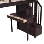 Lit mezzanine double avec bureau et escalier, lit mezzanine haut en bois avec tiroirs et étagères pour enfants et adolescents