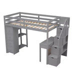 Lit mezzanine double avec bureau et escalier, lit mezzanine haut en bois avec tiroirs et étagères pour enfants et adolescents