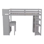 Lit mezzanine double avec bureau et escalier, lit mezzanine haut en bois avec tiroirs et étagères pour enfants et adolescents