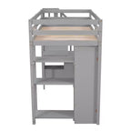 Lit mezzanine double avec bureau et escalier, lit mezzanine haut en bois avec tiroirs et étagères pour enfants et adolescents