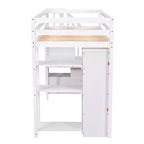 Lit mezzanine double avec bureau et escalier, lit mezzanine haut en bois avec tiroirs et étagères pour enfants et adolescents