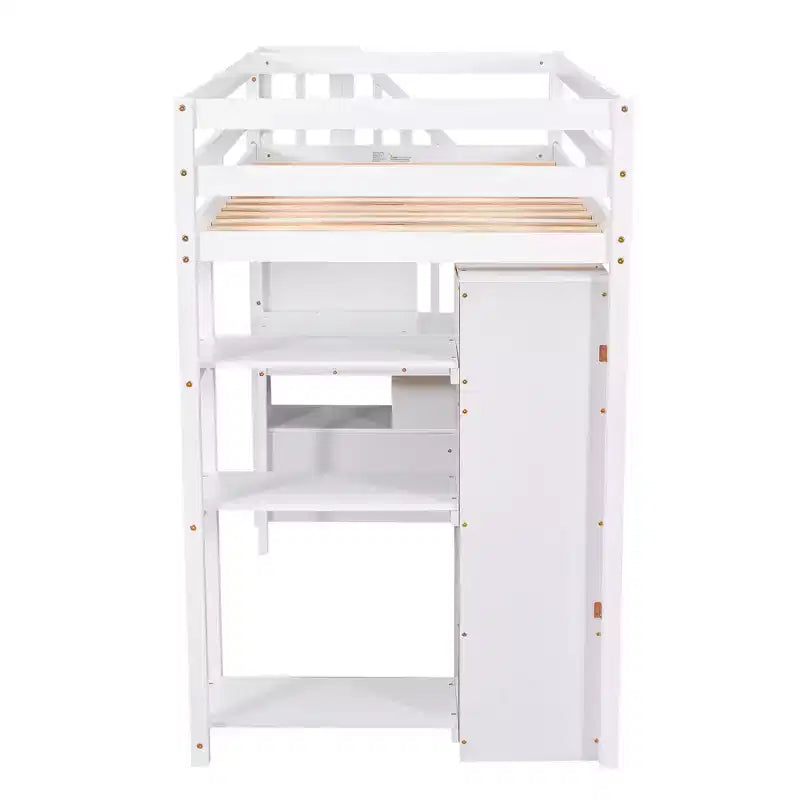 Lit mezzanine double avec bureau et escalier, lit mezzanine haut en bois avec tiroirs et étagères pour enfants et adolescents