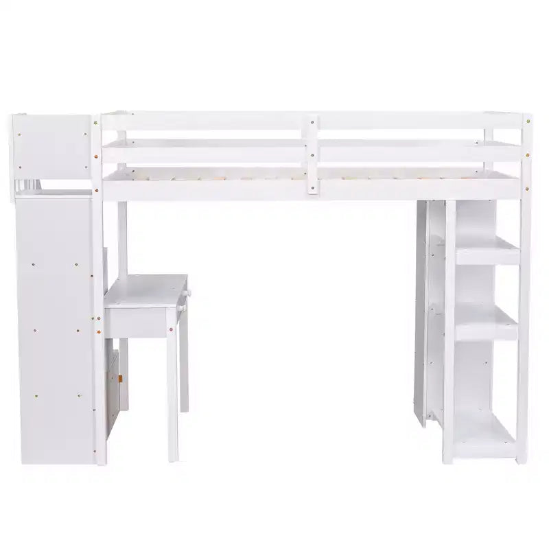 Lit mezzanine double avec bureau et escalier, lit mezzanine haut en bois avec tiroirs et étagères pour enfants et adolescents