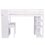 Lit mezzanine double avec bureau et escalier, lit mezzanine haut en bois avec tiroirs et étagères pour enfants et adolescents