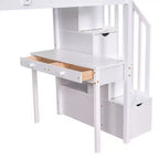 Lit mezzanine double avec bureau et escalier, lit mezzanine haut en bois avec tiroirs et étagères pour enfants et adolescents