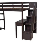 Lit mezzanine double avec bureau et escalier, lit mezzanine haut en bois avec tiroirs et étagères pour enfants et adolescents