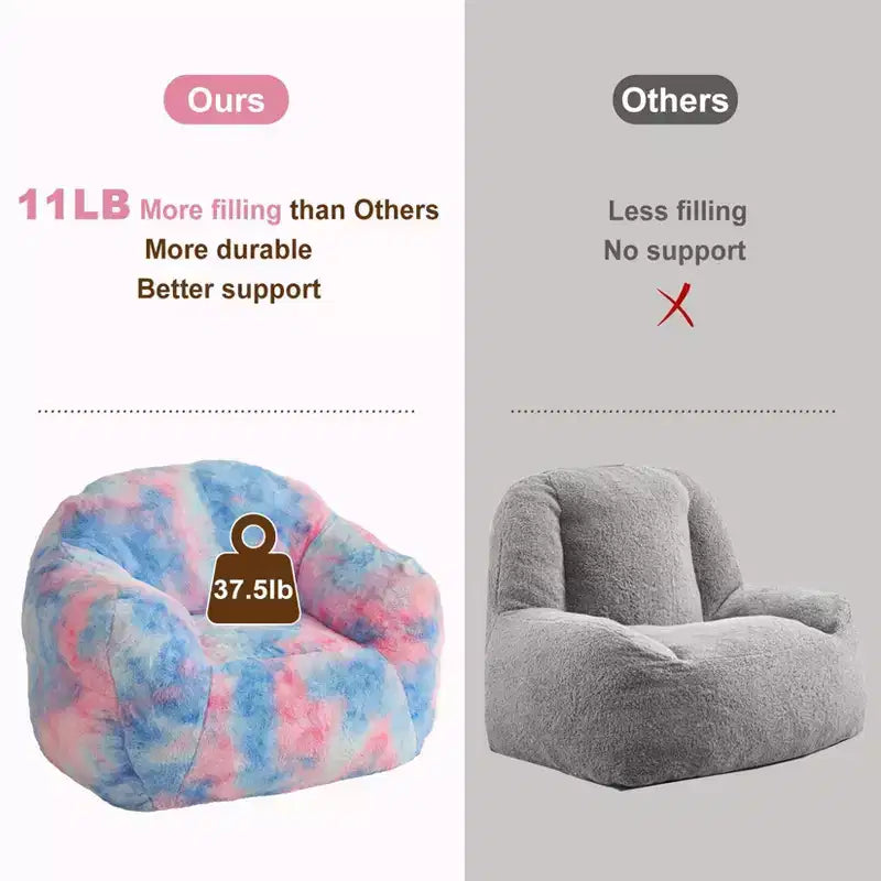 TROPOW Pouf géant, Fauteuil pouf en fausse fourrure pour enfants, Canapé pouf avec rembourrage, Canapé douillet, Fauteuil paresseux, Bleu