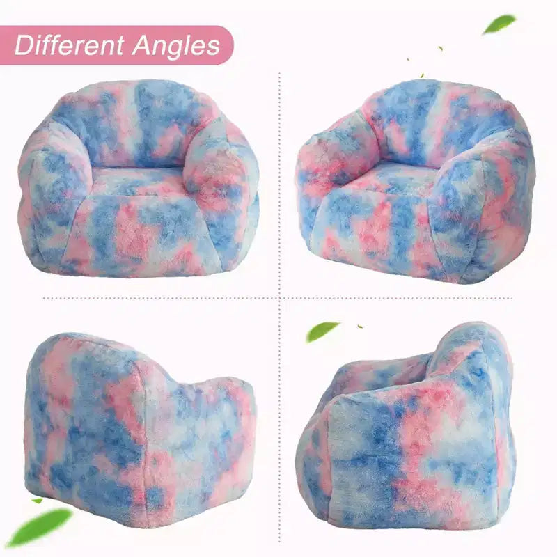 TROPOW Pouf géant, Fauteuil pouf en fausse fourrure pour enfants, Canapé pouf avec rembourrage, Canapé douillet, Fauteuil paresseux, Bleu