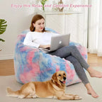 TROPOW Pouf géant, Fauteuil pouf en fausse fourrure pour enfants, Canapé pouf avec rembourrage, Canapé douillet, Fauteuil paresseux, Bleu