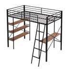 Lit mezzanine en métal de taille double avec étagères de rangement, cadre de lit mezzanine en acier robuste avec bureau intégré pour chambre à coucher ou dortoir, noir