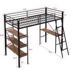 Lit mezzanine en métal de taille double avec étagères de rangement, cadre de lit mezzanine en acier robuste avec bureau intégré pour chambre à coucher ou dortoir, noir