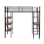 Lit mezzanine en métal de taille double avec étagères de rangement, cadre de lit mezzanine en acier robuste avec bureau intégré pour chambre à coucher ou dortoir, noir