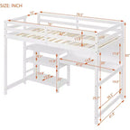 Lit mezzanine avec bureau et étagères, cadre de lit mezzanine en bois avec étagères de rangement et planche d'écriture