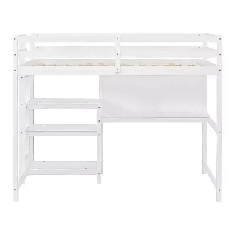 Lit mezzanine avec bureau et étagères, cadre de lit mezzanine en bois avec étagères de rangement et planche d'écriture