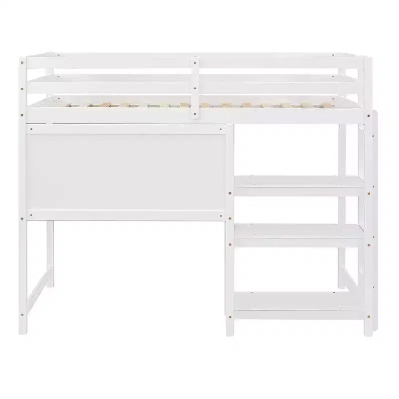 Lit mezzanine avec bureau et étagères, cadre de lit mezzanine en bois avec étagères de rangement et planche d'écriture