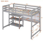 Lit mezzanine avec bureau et étagères, cadre de lit mezzanine en bois avec étagères de rangement et planche d'écriture