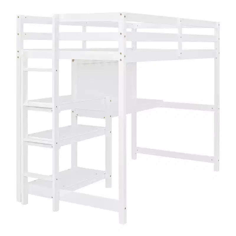 Lit mezzanine avec bureau et étagères, cadre de lit mezzanine en bois avec étagères de rangement et planche d'écriture