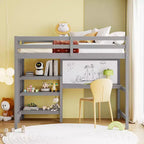 Lit mezzanine avec bureau et étagères, cadre de lit mezzanine en bois avec étagères de rangement et planche d'écriture