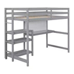Lit mezzanine avec bureau et étagères, cadre de lit mezzanine en bois avec étagères de rangement et planche d'écriture
