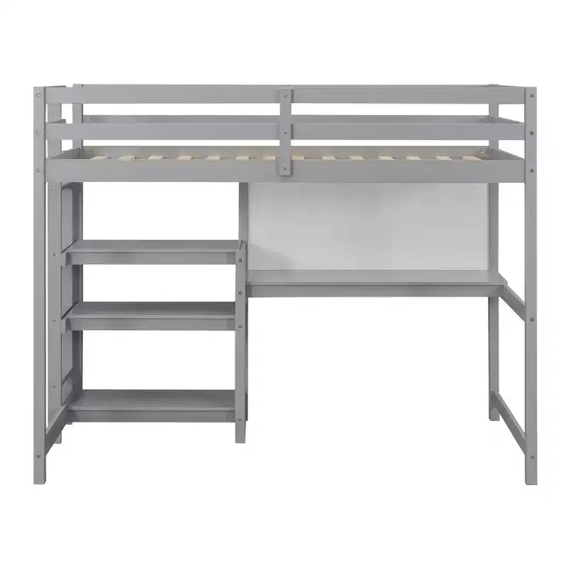 Lit mezzanine avec bureau et étagères, cadre de lit mezzanine en bois avec étagères de rangement et planche d'écriture