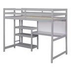 Lit mezzanine avec bureau et étagères, cadre de lit mezzanine en bois avec étagères de rangement et planche d'écriture