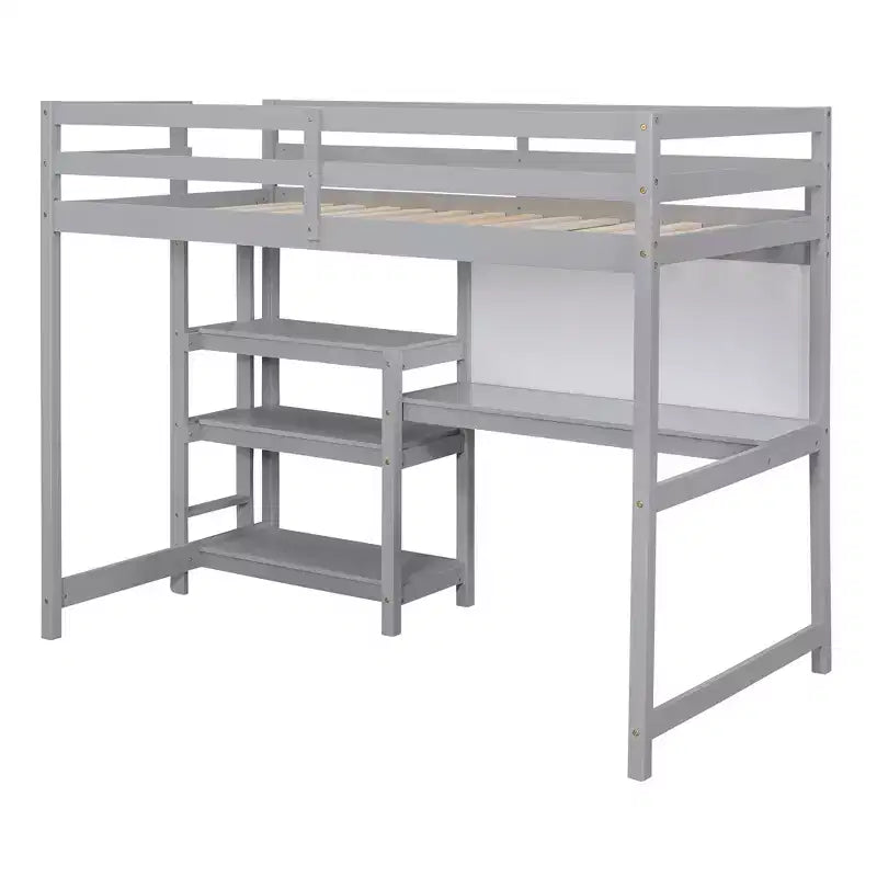 Lit mezzanine avec bureau et étagères, cadre de lit mezzanine en bois avec étagères de rangement et planche d'écriture