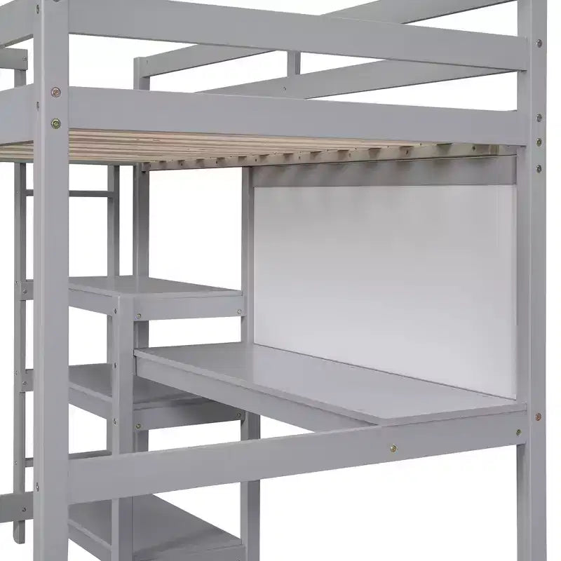 Lit mezzanine avec bureau et étagères, cadre de lit mezzanine en bois avec étagères de rangement et planche d'écriture