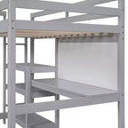 Lit mezzanine avec bureau et étagères, cadre de lit mezzanine en bois avec étagères de rangement et planche d'écriture