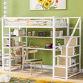 Full Size Metal Loft Bed with Storage Staircase and 3-Tier Shelves, Heavy-Duty Steel Loft Bed Frame w/Built-in Desk for Bedroom