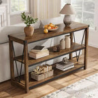 Coolmee Farmhouse Console Table, Table console étroite de 47 pouces avec rangement, Tables console en bois à 3 niveaux pour salon, couloir, entrée