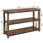 Coolmee Farmhouse Console Table, Table console étroite de 47 pouces avec rangement, Tables console en bois à 3 niveaux pour salon, couloir, entrée