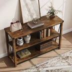 Coolmee Farmhouse Console Table, Table console étroite de 47 pouces avec rangement, Tables console en bois à 3 niveaux pour salon, couloir, entrée