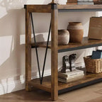 Coolmee Farmhouse Console Table, Table console étroite de 47 pouces avec rangement, Tables console en bois à 3 niveaux pour salon, couloir, entrée