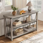 Coolmee Farmhouse Console Table, Table console étroite de 47 pouces avec rangement, Tables console en bois à 3 niveaux pour salon, couloir, entrée