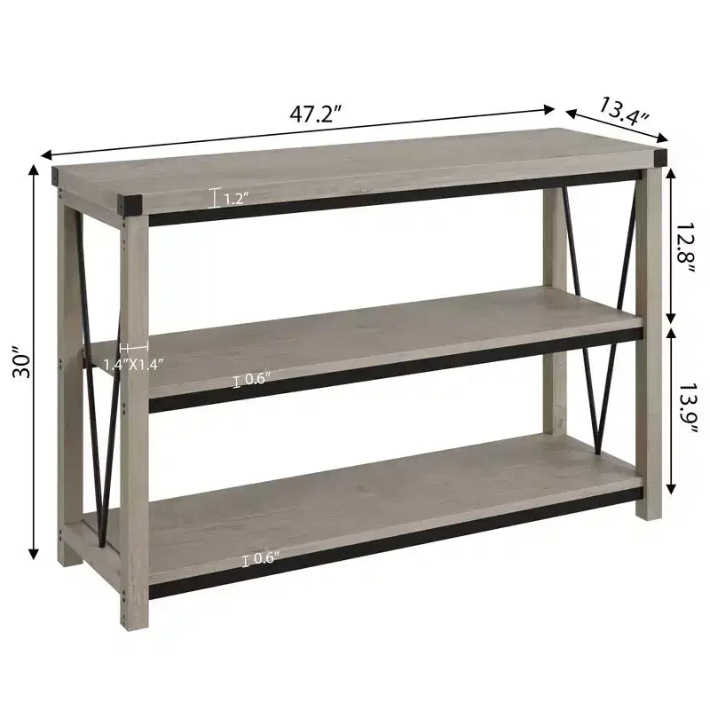 Coolmee Farmhouse Console Table, Table console étroite de 47 pouces avec rangement, Tables console en bois à 3 niveaux pour salon, couloir, entrée