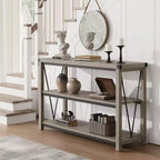 Coolmee Farmhouse Console Table, Table console étroite de 47 pouces avec rangement, Tables console en bois à 3 niveaux pour salon, couloir, entrée