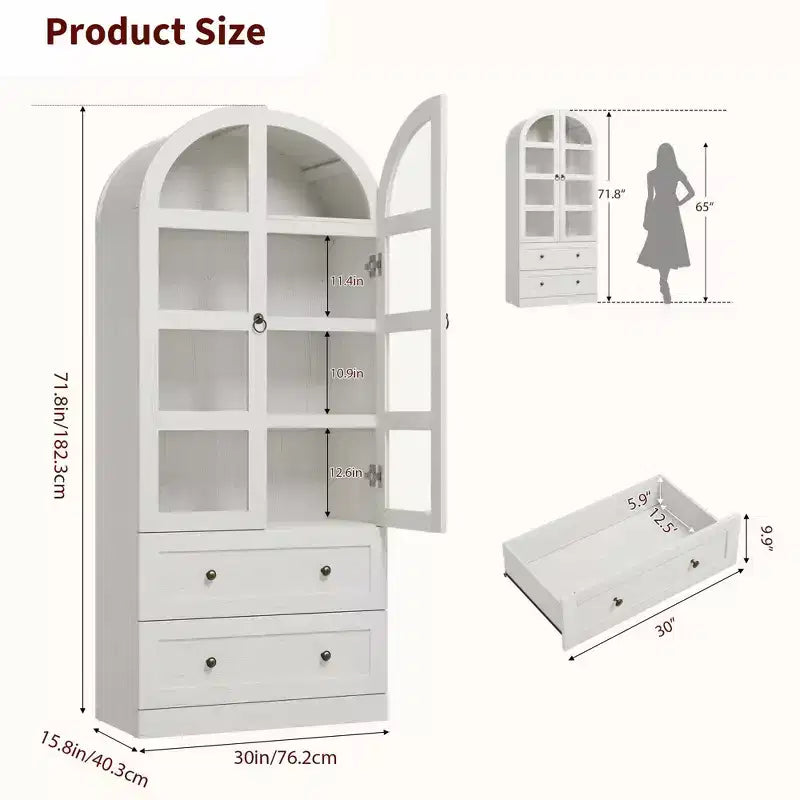 Bibliothèque haute en bois Coolmee de 180 cm avec portes et tiroirs, grand meuble de rangement pour bureau et salon
