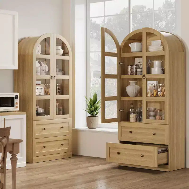 Bibliothèque haute en bois Coolmee de 180 cm avec portes et tiroirs, grand meuble de rangement pour bureau et salon