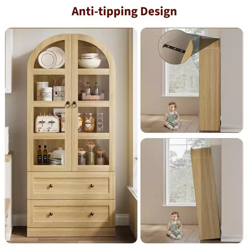 Bibliothèque haute en bois Coolmee de 180 cm avec portes et tiroirs, grand meuble de rangement pour bureau et salon