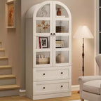Bibliothèque haute en bois Coolmee de 180 cm avec portes et tiroirs, grand meuble de rangement pour bureau et salon