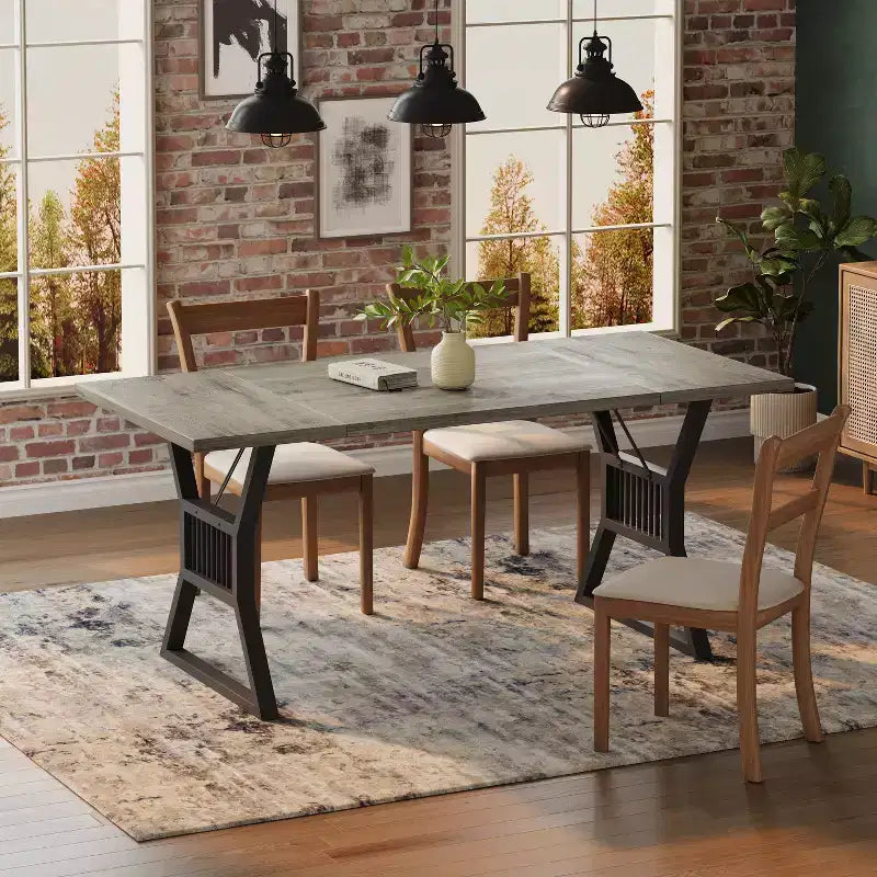 COZONY Table de salle à manger industrielle rustique - Table de cuisine rectangulaire pour 6 à 8 personnes, Table de salle à manger