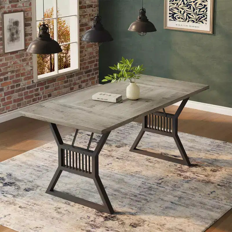 COZONY Table de salle à manger industrielle rustique - Table de cuisine rectangulaire pour 6 à 8 personnes, Table de salle à manger