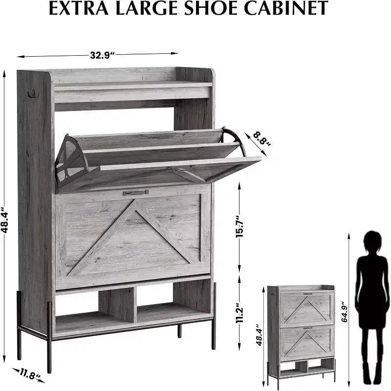 Meuble à chaussures à 2 tiroirs, organiseur de chaussures mince et peu encombrant avec rangement dissimulé, étagère d'entrée en bois pour couloir, design étroit et autonome
