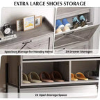 Meuble à chaussures à 2 tiroirs, organiseur de chaussures mince et peu encombrant avec rangement dissimulé, étagère d'entrée en bois pour couloir, design étroit et autonome