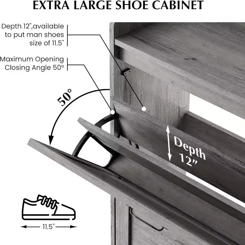 Meuble à chaussures à 2 tiroirs, organiseur de chaussures mince et peu encombrant avec rangement dissimulé, étagère d'entrée en bois pour couloir, design étroit et autonome